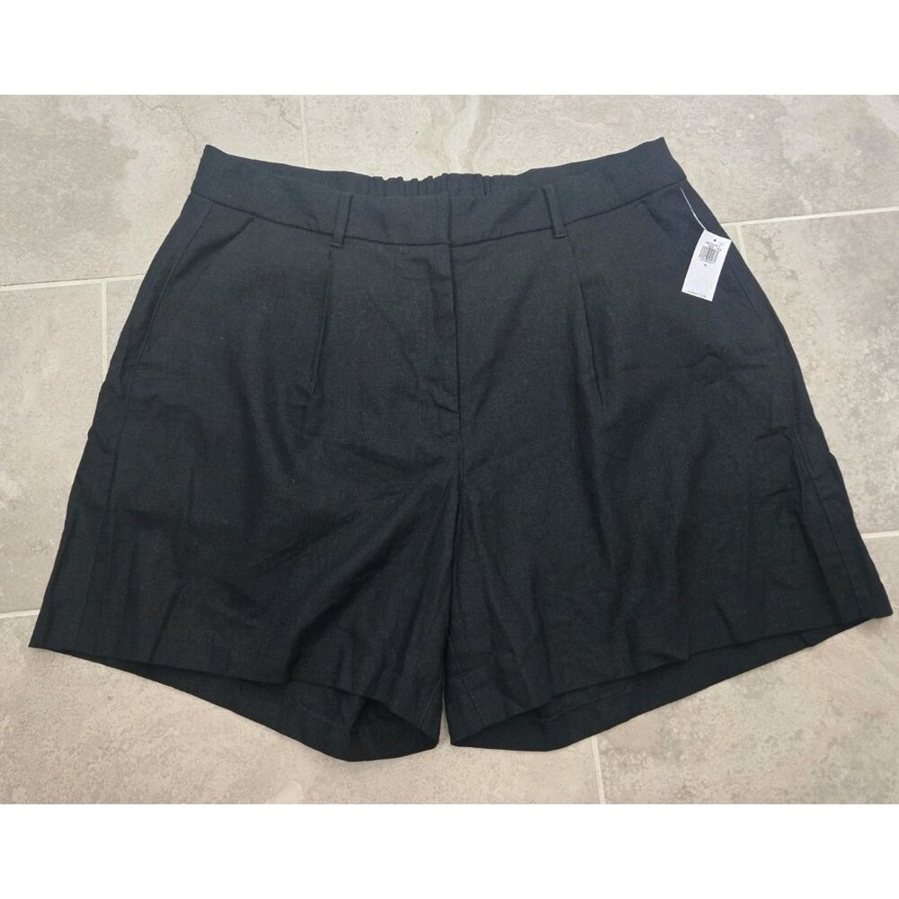 Old Navy Black Linen Blend Trouser Shorts XL Womens Pleated NEW